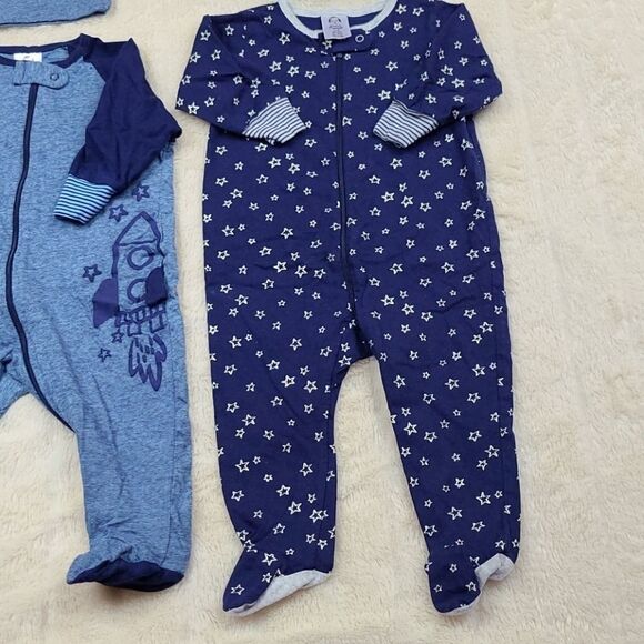 Gerber Organic Cotton 3-6M Footed Pajamas 4pc lot Newborn Baby Onesie Blue PJs - Picture 5 of 7